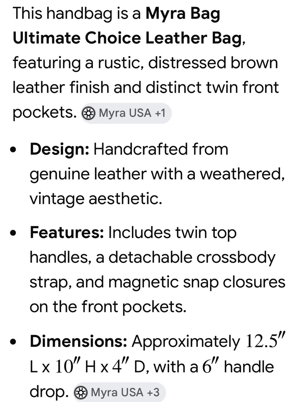 Myra Bag "Ultimate Choice" Brown Distressed Leather Shoulder Bag/Satchel - Picture 14 of 14